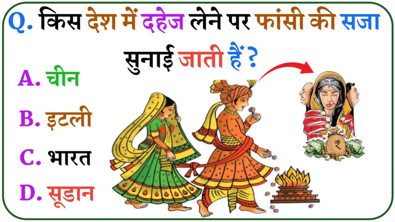 किस देश में दहेज लेने पर फांसी की सजा सुनाई जाती है Gk Questions in Hindi