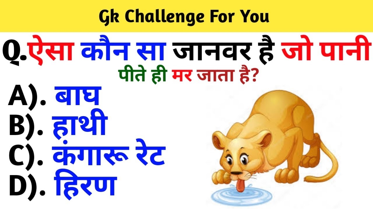 ऐसा कौन सा जानवर है जो पानी पीते ही मर जाता है Gk Questions in Hindi
