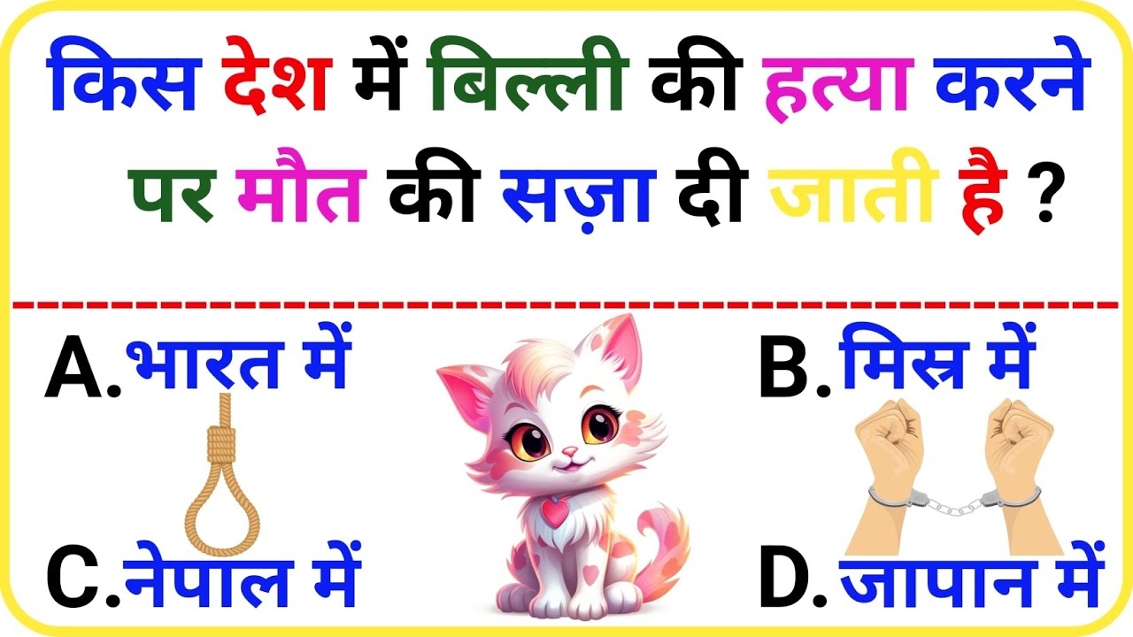 किस देश में बिल्ली की हत्या करने पर मौत की सजा दी जाती है Gk Questions in Hindi