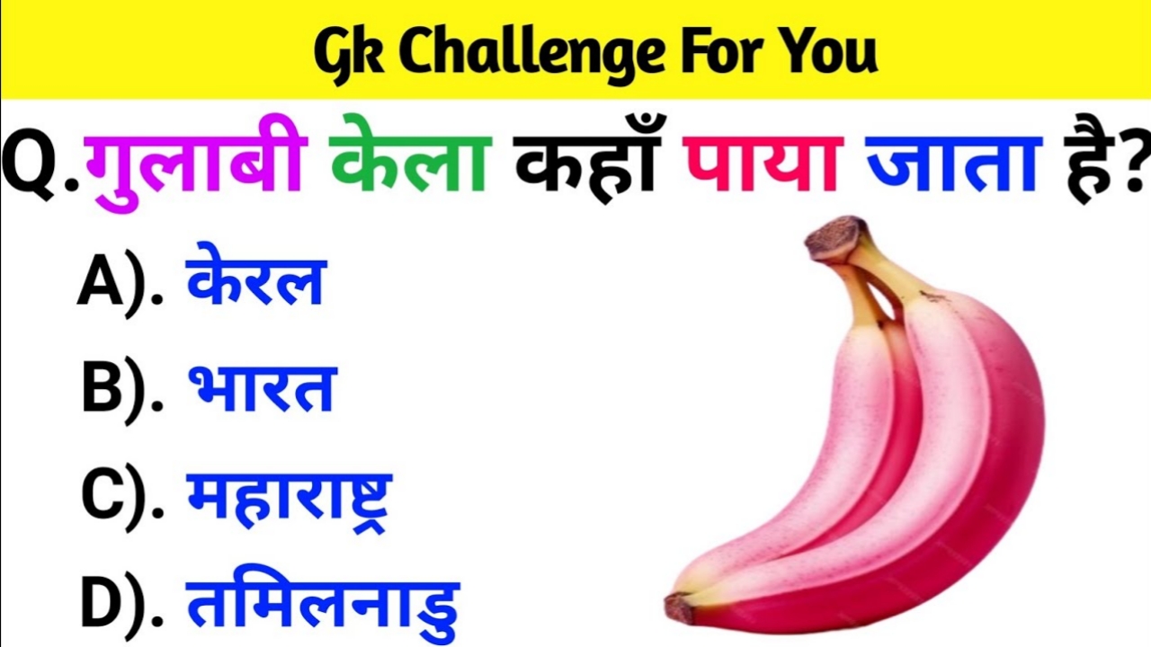 गुलाबी केला कहा पाया जाता है Gk Questions in Hindi